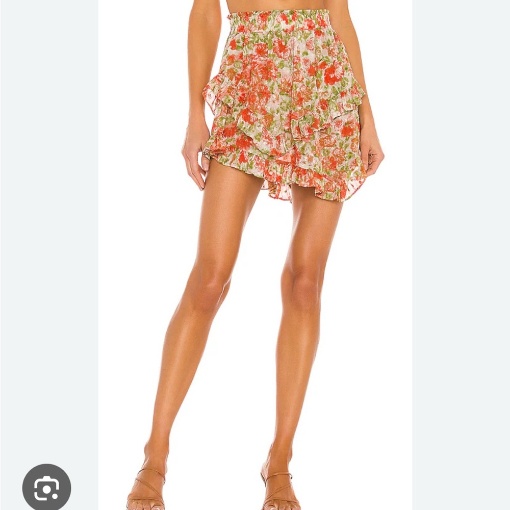 MISA Los Angeles Palma Mini Skirt, Valencia Floral Red & Green | Size M